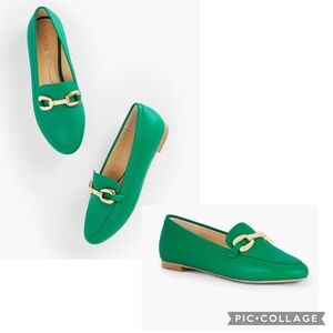 Talbots “Ryan” Gold Bit Green Leather Loafers